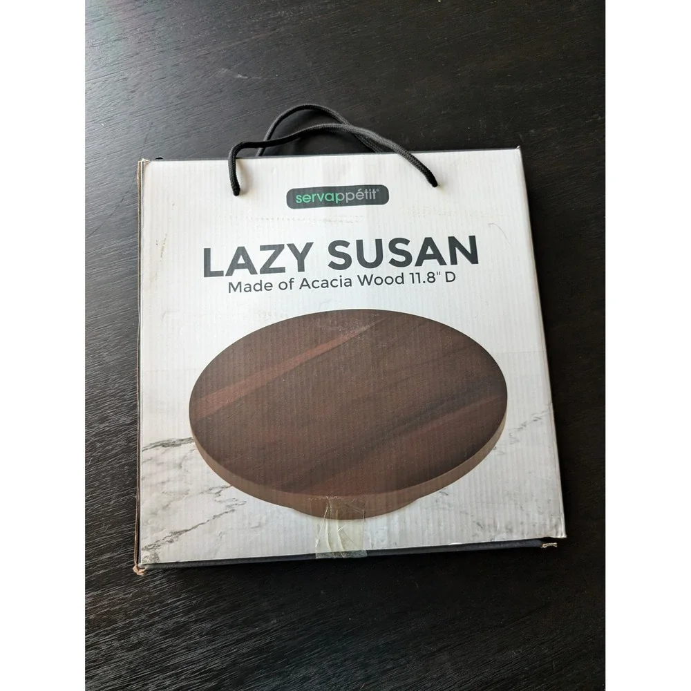 Acacia Wood Lazy Susan 11.8 Inch Round Rotating Kitchen Tray Brown Servappetit